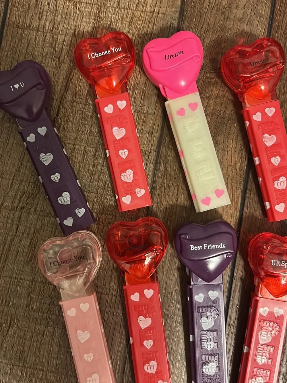 Vintage PEZ Valentine Heart Lot — Pink, Red & Purple.  No feet